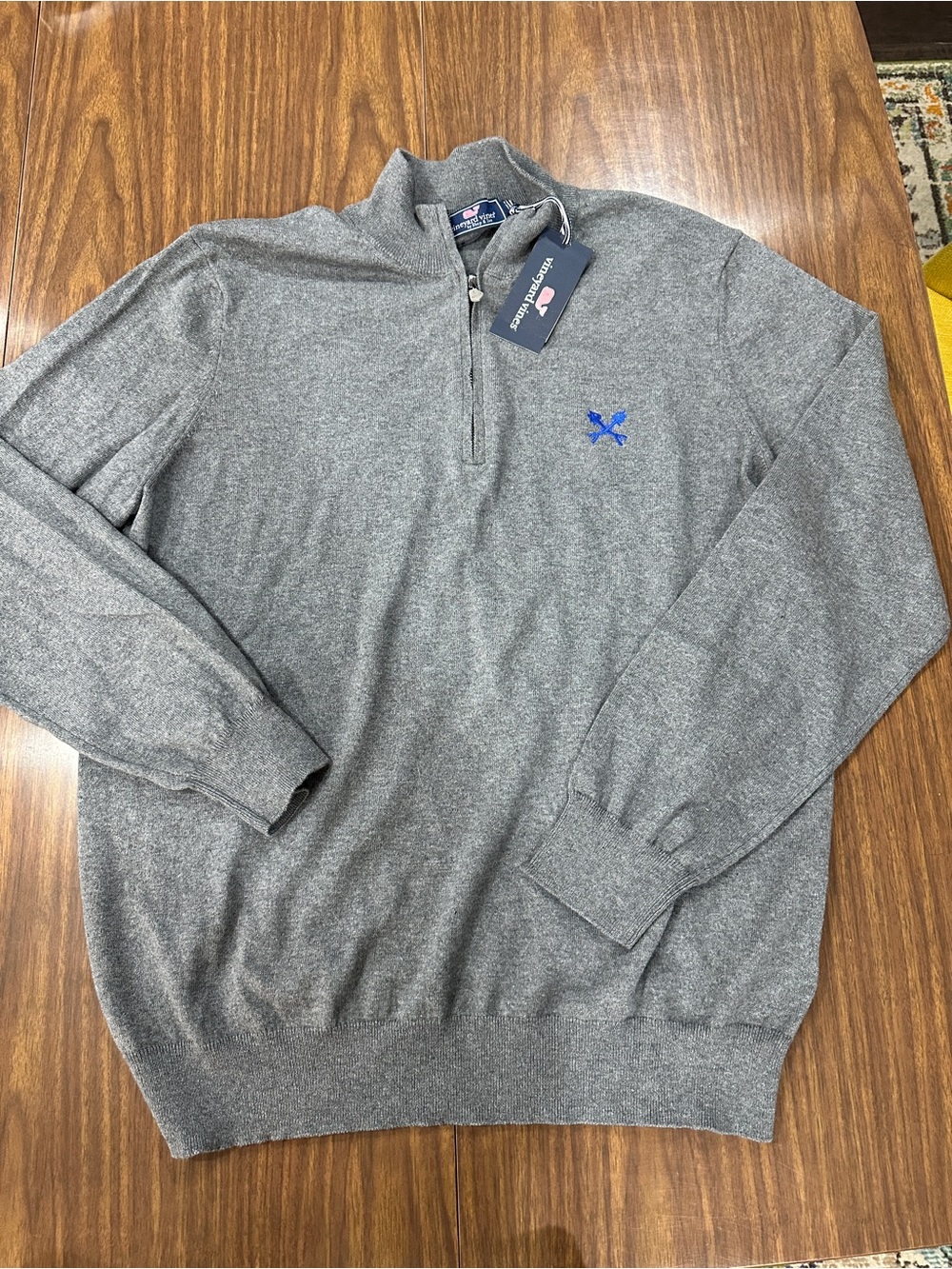 NWT Vineyard Vines Fishbones Thaxter 1/4 Zip Cashmere Blend Pullover Gray Sz L